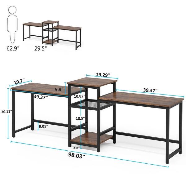 96.9" Two Person Desk with Printer Stand Extra Long Computer Desk
